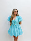 Lucetta Bubble Sleeve Mini Dress- Aqua