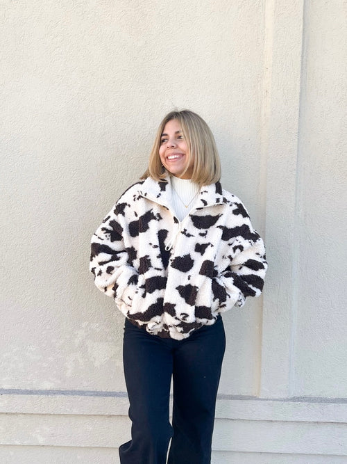 Cow Print Sherpa Jacket