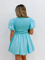 Lucetta Bubble Sleeve Mini Dress- Aqua