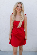 red satin mini dress for date nigh