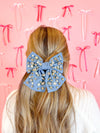 Rhinestone Pearl Hair Clip Bow - Blue