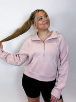 French Terry Quarter Zip Up Hoodie- Pink
