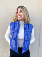 Glossy Pu Puffer Zip Up - Blue