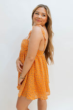 orange floral mini dress a line