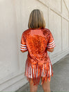 Orange Game Day Sequin Fringe Tee