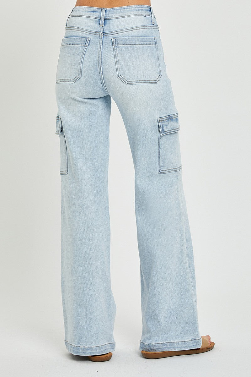 High Rise Cargo Jeans - Light Blue