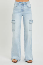 High Rise Cargo Jeans - Light Blue