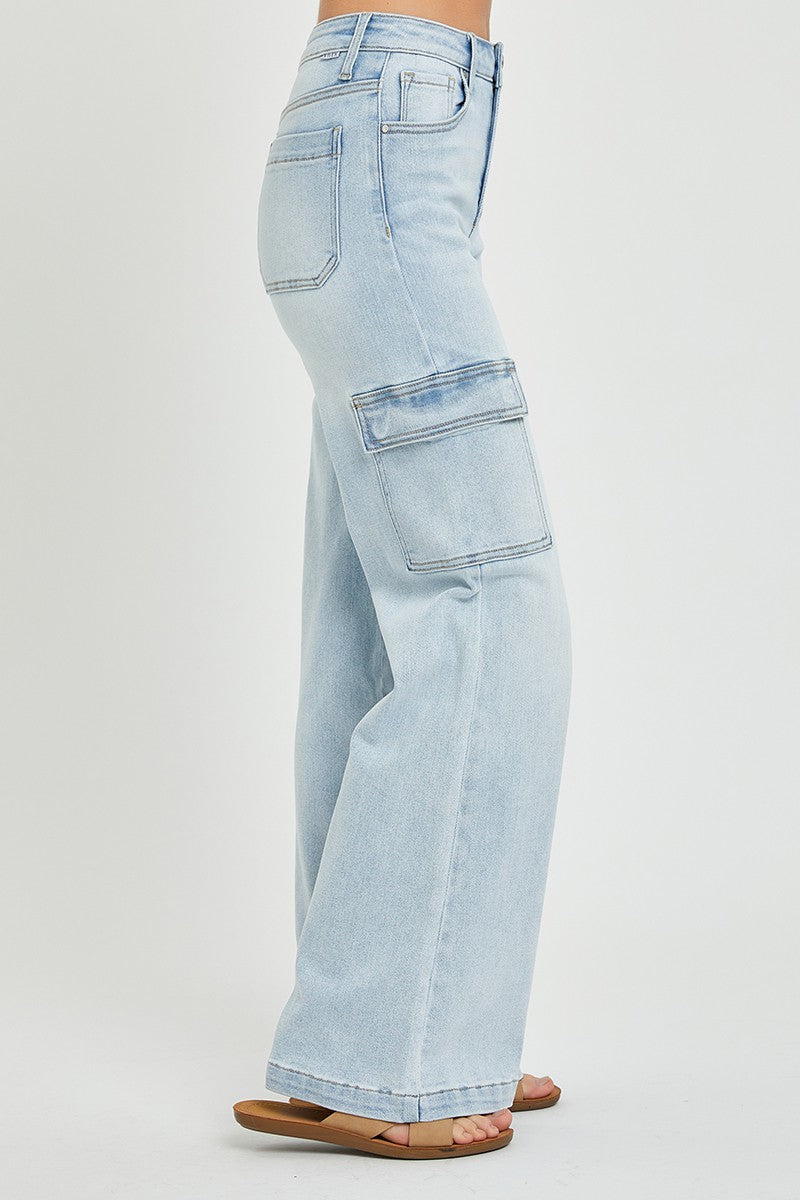 High Rise Cargo Jeans - Light Blue