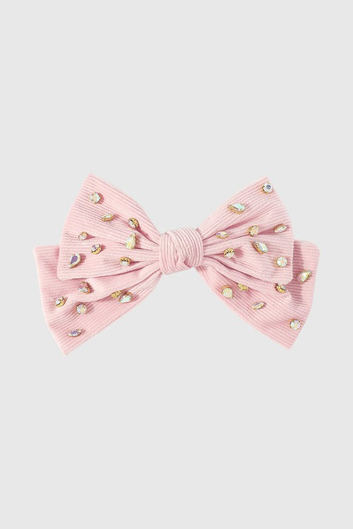 Large Corduroy Hair Clip Bow - Light Pink