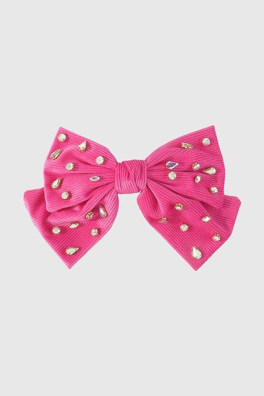 Large Corduroy Hair Clip Bow - Pink