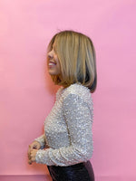 Pearl Shoulder Pad Sequin Top - Silver