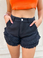 Tiered Raw Hem Shorts - Black