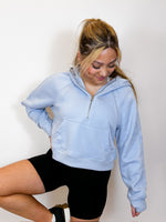 French Terry Quarter Zip Up Hoodie- Sky
