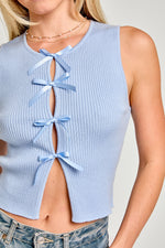 cute periwinkle bow cropped top