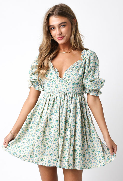 cute classy linen floral minin dress