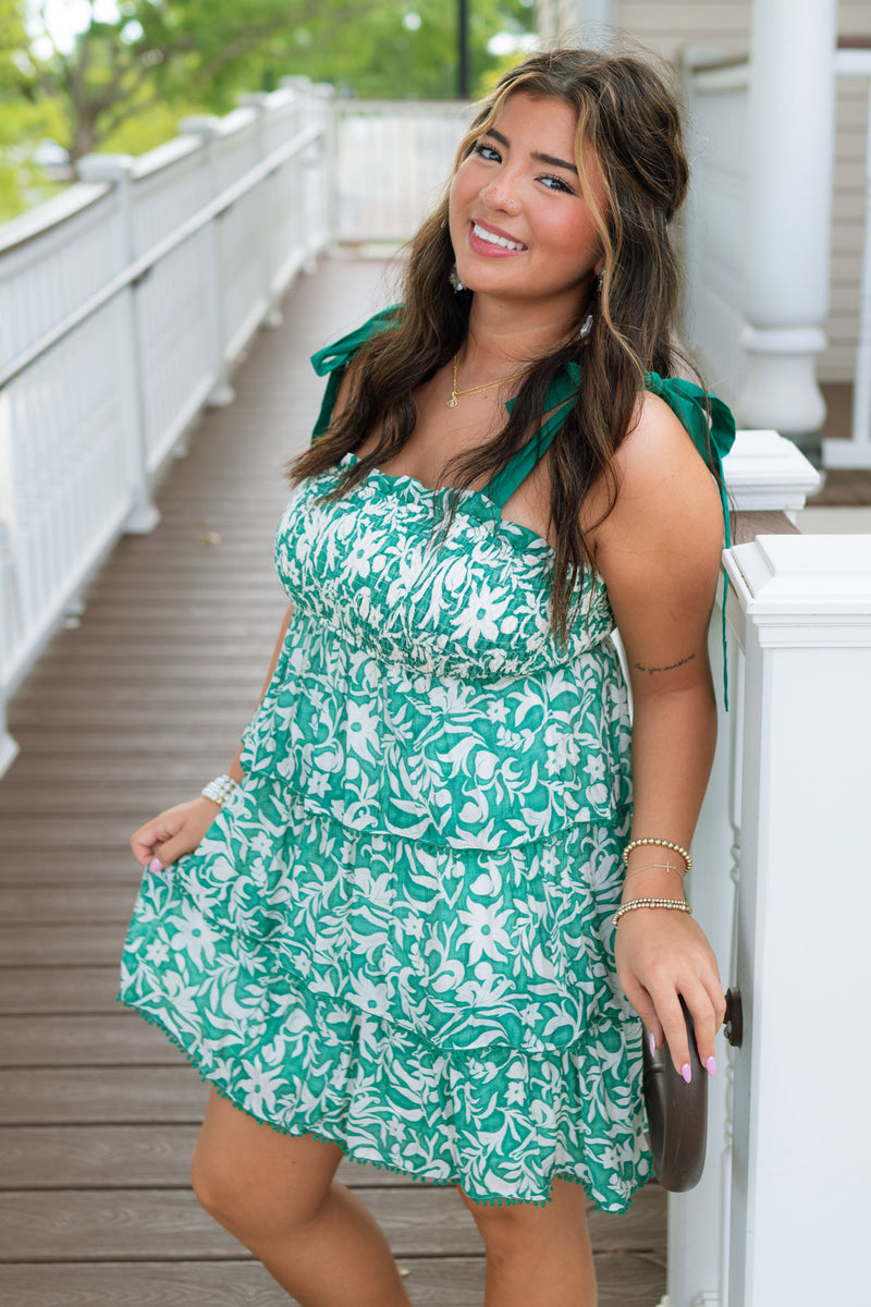 Radiance Tropical Tiered Dress - Green