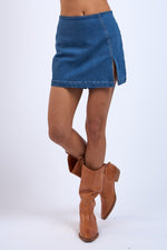 front side slit denim skort