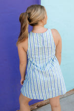 high neck cool tone coastal dress