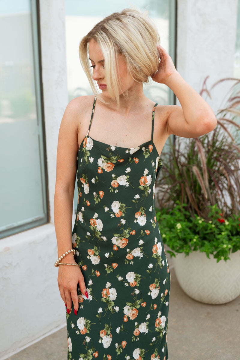 Aspen Floral Midi Dress - Hunter Green