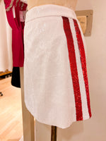 [Queen Of Sparkles] Sequin White and Red Stripe Skirt