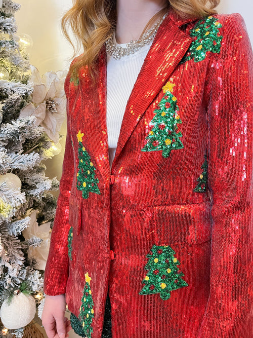 All Over Christmas Tree Sequin Blazer