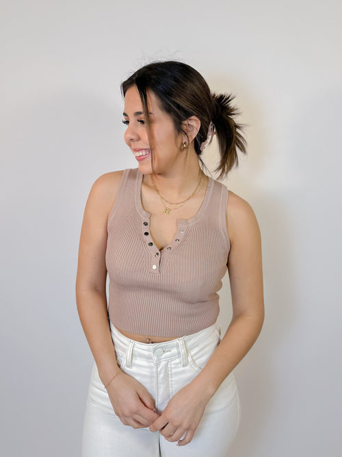Maxine Button Down Tank - Taupe