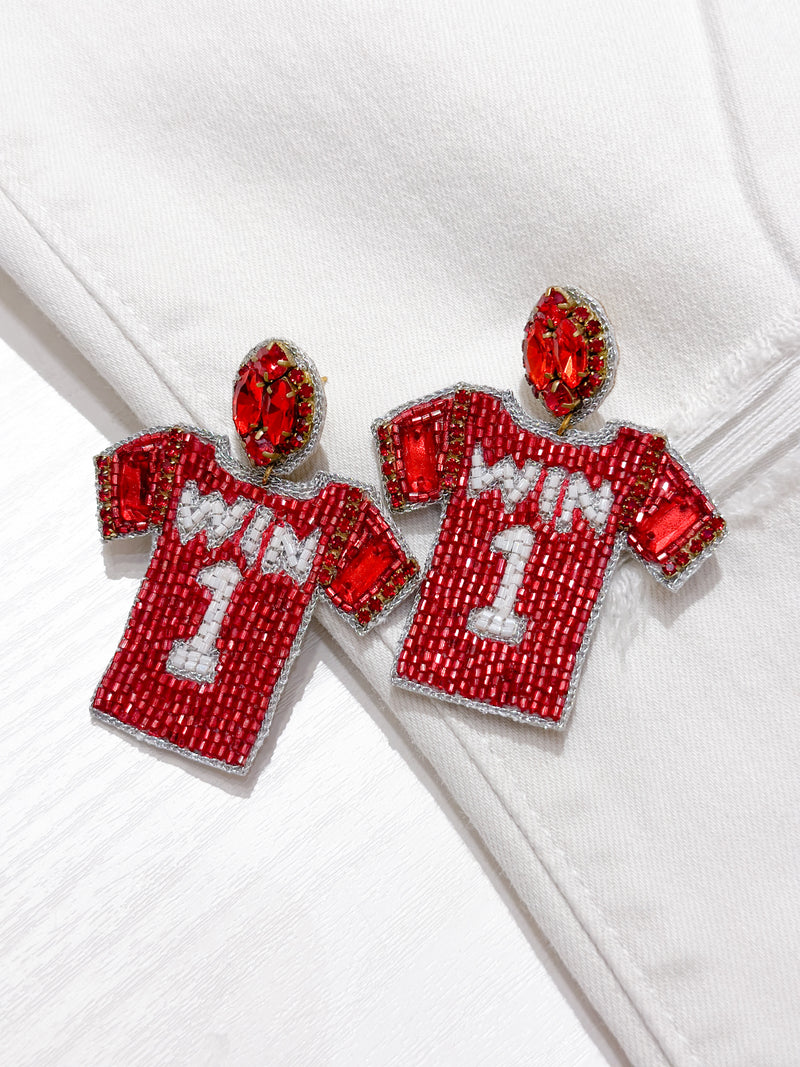Red Jersey Beaded Earrings
