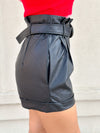 Laylee Faux Leather Belt Shorts - Black