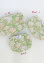 Green White Floral quilted Toiletry Bag Pouch