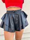 Autumn Ruffle Pu Shorts - Black
