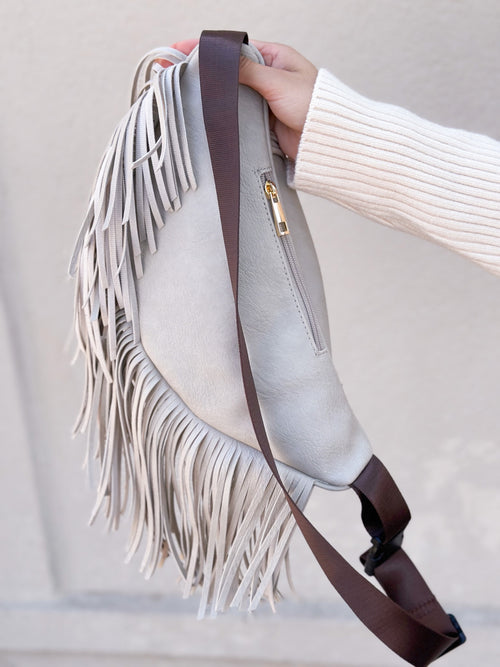 Amy Fringe Crossbody Bag- Grey