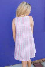 picnic aesthetic pink floral dress with stripes