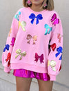 All Over Pink Metallic Bow Sweatshirt