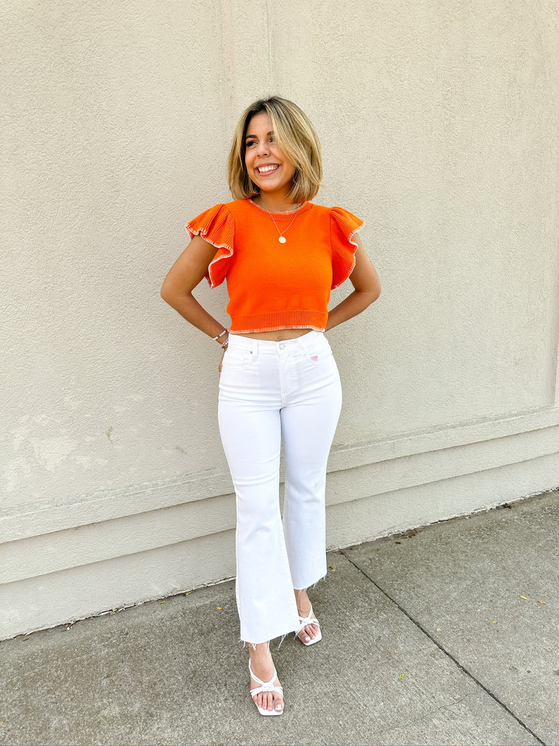 Lana Ruffle Sleeve Cropped Top - Sunkist