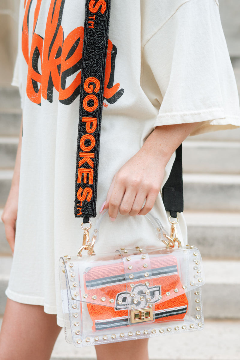 Osu go pokes clear stadium bag wallet crossbody osu go pokes beaded strap black and orange for game day 