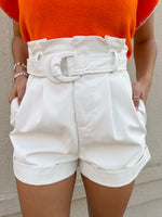 Laylee Faux Leather Belt Shorts - Cream