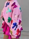 All Over Pink Metallic Bow Sweatshirt