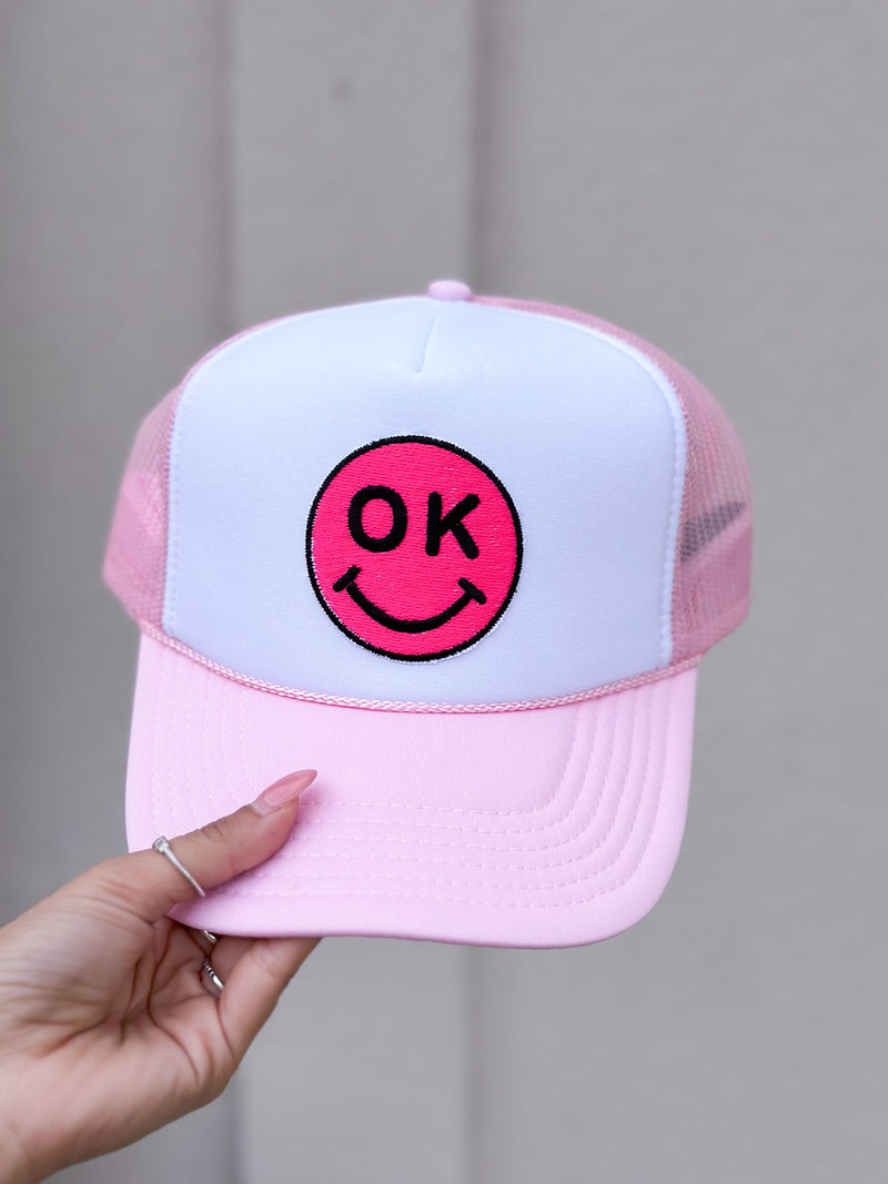 OK Smile Pink Trucker Hat