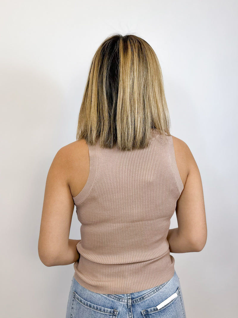 Basic Racerback Knit Top - Taupe