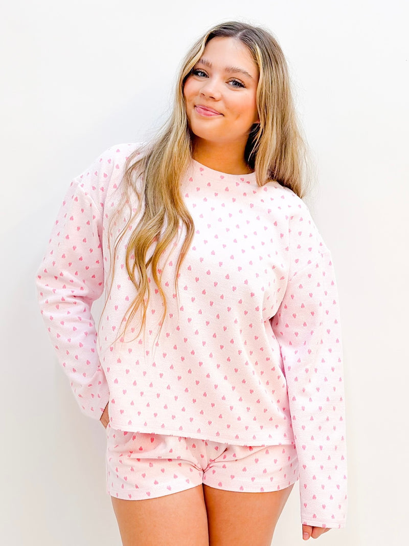 love heart pattern sleep crewneck