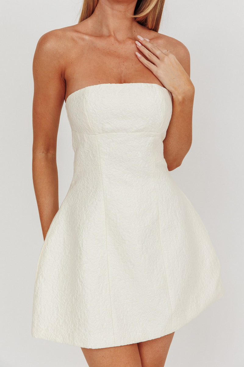 textured white strapless dress