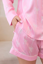 Satin Ribbon Pajama Shorts - Pink