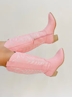 knee high pink western pointed boot