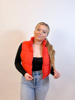 Cropped Puffer Vest - Tomato