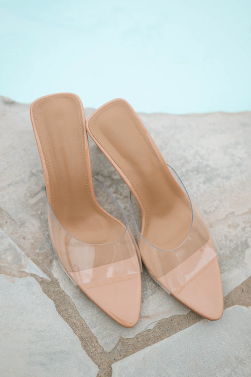 Open toe clear panel heels