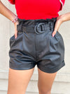 Laylee Faux Leather Belt Shorts - Black