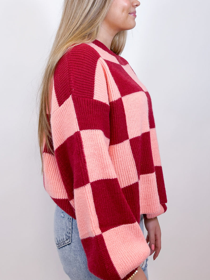 Taylor Duo Checkered Sweater - Peach