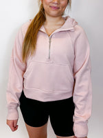 French Terry Quarter Zip Up Hoodie- Pink