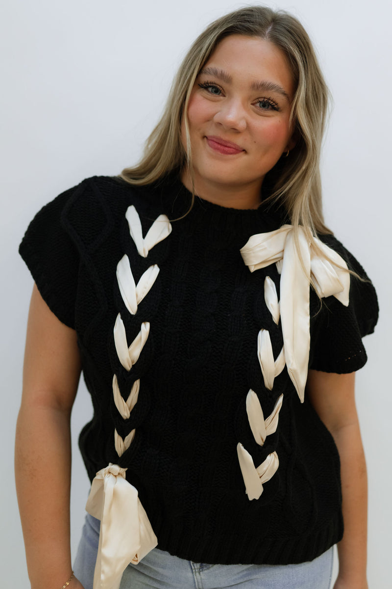 Blissful Bow Sweater - Black