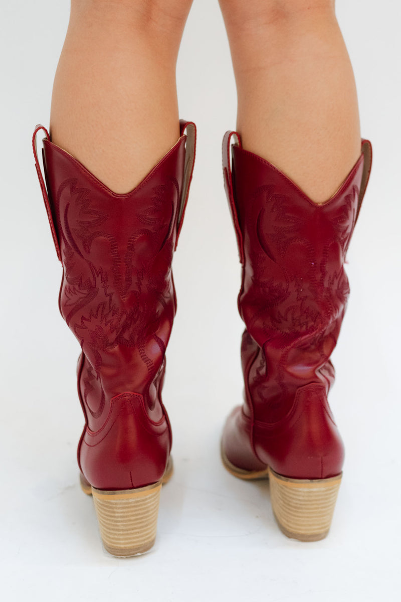 Deep red wine western boots